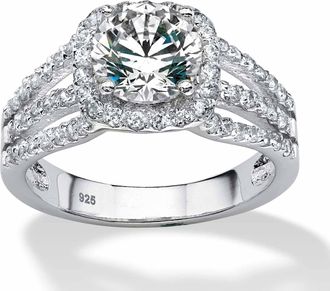 Palm Beach Jewelry 2.27 TCW Round Cubic Zirconia Triple Shank Platinum-plated Sterling Silver Ring