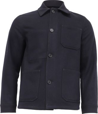 Sandro Sandro Button-Down Jacket with Pockets in Navy Blue Wool