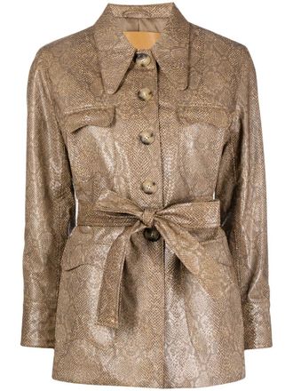Rejina Pyo Felix snakeskin-print belted jacket - Brown