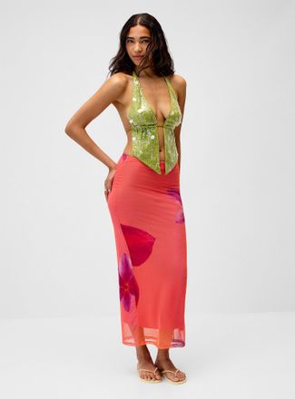 Twik Womens Printed mesh maxi skirt