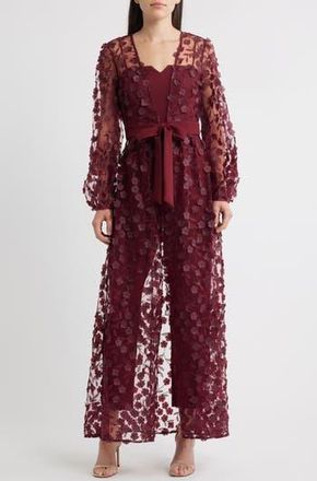 Julia Jordan Floral Overlay Jacket & Belted Jumpsuit in Burgundy at Nordstrom Rack, Size 10