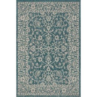 Jonathan Y Designs Palazzo Vine and Border Textured Weave Indoor/Outdoor Area Rug in Teal/gray at Nordstrom, Size 5Ft 0In X 8Ft 0In