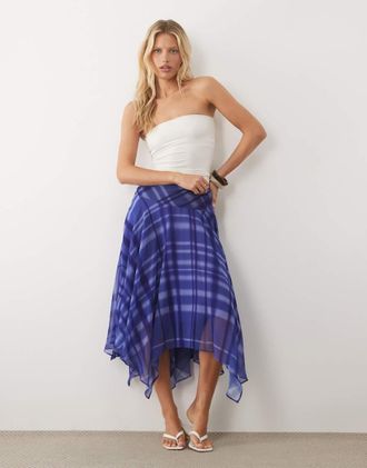 Mango Dolpin - Gonna midi con orlo a fazzoletto blu a quadri in coordinato