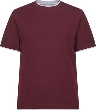 Brunello Cucinelli Tops, Heren, Rood, M, Katoen, Crewneck T-Shirt