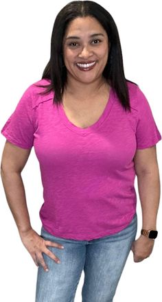 bobi Shoulder Seam V Neck Tee Shirt In Petunia
