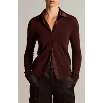 Vince Mixed Media Cashmere Cardigan in Cherrywood at Nordstrom, Size Xx-Small