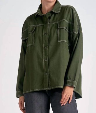 Elan Cosmo Button Up Shirt Jacket In Olive