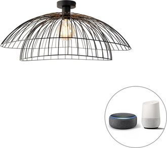 QAZQA Qazqa Dise&ntilde;o Plaf&oacute;n Inteligente Negro 60 Cm Con Wifi G95 - Pua Acero Redonda Adecuado Para Led Max. 1 X 4.9 Watt