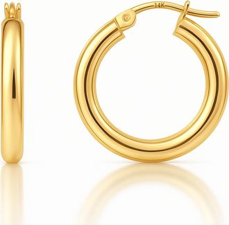 MAX + STONE 14k Gold Yellow or White Gold in 20MM, 25MM and 30MM Tube Hoop Earrings