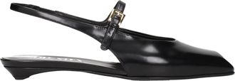 Prada Black Leather Flat Womens Sandals