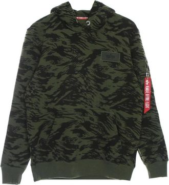 Alpha Industries Groene Camo Brushstroke Hoodie Stijlvol - Heren - Hoodies - Groen - XL - Katoen - Hoodies & sweatvesten