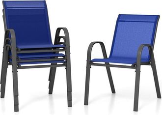 Costway Juego De 4 Sillas Jard&iacute;n Exterior Apilables, Sillas Terraza Exterior Con Tejido Transpirable Patio Playa 56 X 70 X 84 Cm, Carga 150 Kg (marr&oacute;n) - Cost