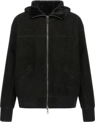 Giorgio Brato Giacca biker in pelle con cappuccio - Nero