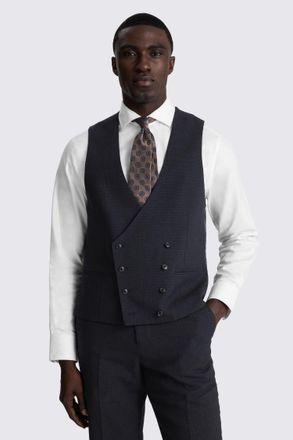 Moss Regular Fit Navy Puppytooth Waistcoat