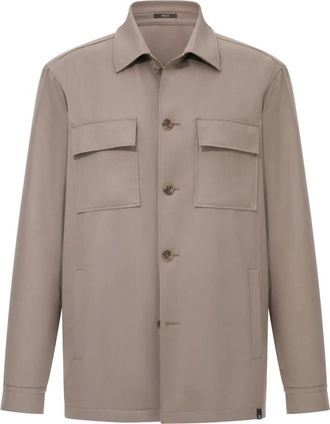 Boggi Milano Jassen, Heren, Beige, M, Wol, B Link Overhemdjasje in wolflanel