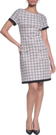 Karl Lagerfeld Windowpane Check Tweed Sheath Dress in Soft White/black Multi at Nordstrom, Size 16