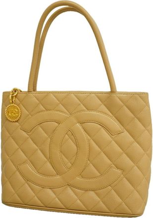 Chanel Beige Grained Calfskin Tote Bag (Pre-Owned)