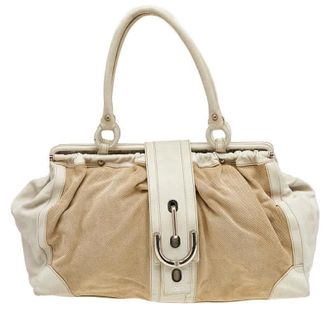 Tod's Tods Beige/ Off White Leather And Canvas Satchel