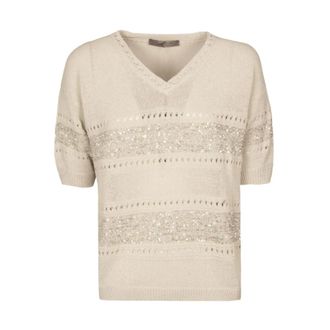D.exterior V-neck Knitwear, female, Beige, Size: M Maglia lino