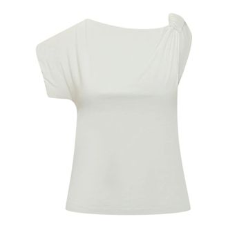 Pinko Blouses, female, White, Size: XL One-shoulder Top with Draped Knot