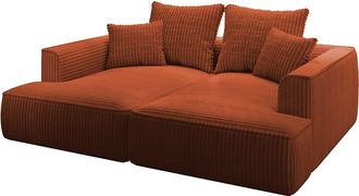 Vente-Unique Sof&aacute; de 3 plazas con asiento profundo de pana gruesa color terracota PINETA