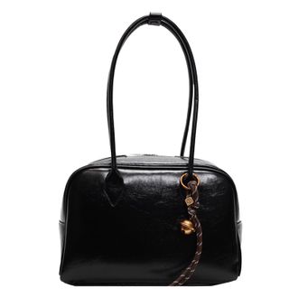 Generic Large Capacity Handbag with Zipper PU Leather Shoulder Bag for Girls (Black)