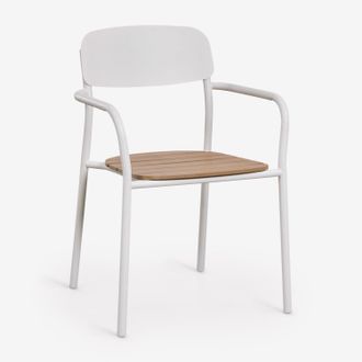 Sklum Pack De 2 Sillas De Jard&iacute;n Apilables Con Reposabrazos En Resina Efecto Madera Y Acero Mireiali Sklum
