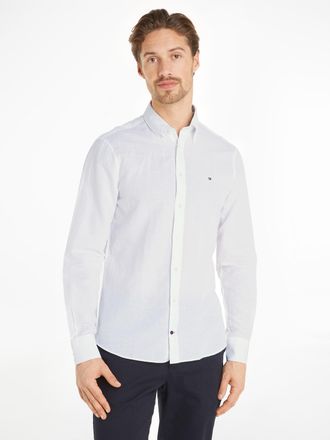 Tommy Hilfiger Langarmhemd TOMMY HILFIGER CL W-CO LINEN SOLID Slim Fit SHIRT, Herren, Gr. 45, N-Gr, weiss (optic wei&szlig;), Web, Obermaterial: 60% Baumwolle, 40% Leinen,