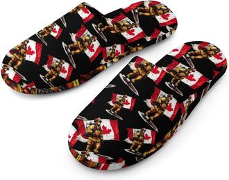 Generic Firefightman Canada Flag Mens Cotton Slippers Memory Foam Comfort House Shoes Winter Indoor Slipper for Hotel Casa Spa