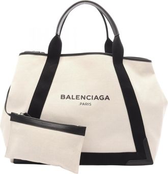 Balenciaga Black White Canvas Leather Handbag Pouch Tote Bag (Pre-Owned)