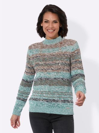 Casual Looks Strickpullover CASUAL LOOKS Pullover, Damen, Gr. 36, braun (jade, braun, meliert), 58% Baumwolle, 42% Polyacryl, gemustert, gestreift, mehrfarbig, Pul