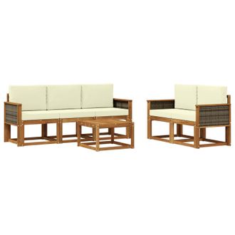 vidaXL Conjunto De Sof&aacute;s De Exterior Con Coj&iacute;n 6 Pcs Natural Y Crema Vidaxl