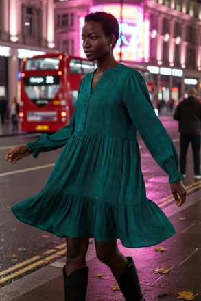 Roman Dot Print Buttoned Dress