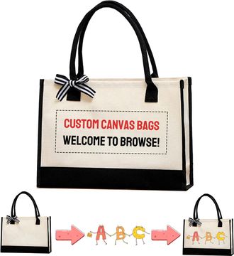 Generic Canvas Tote Bag for Women with Makeup Bag, Personalized DIY White Tote Bag with Zip, Reusable Handbag Gifts for Women, Mom, Teachers - 43CM*30CM*13CM(