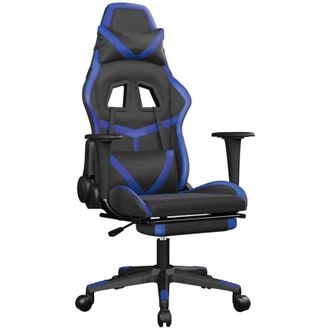 vidaXL Silla Gaming De Masaje Y Reposapi&eacute;s Cuero Sint&eacute;tico Negro Azul Vidaxl