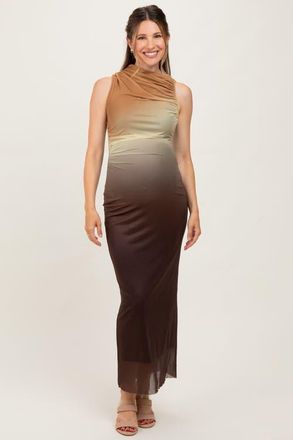 Pinkblush Ombre Mesh Ruched Sleeveless Midi Dress in Brown at Nordstrom, Size Medium