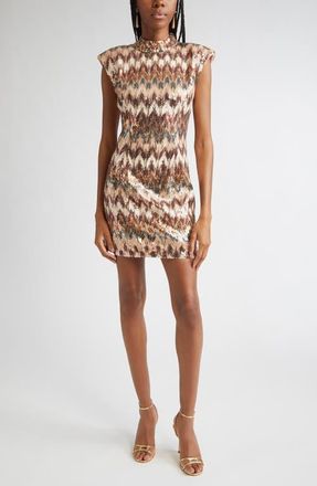 Ramy Brook Caden Sequin Ikat Cocktail Minidress in Light Champagne Combo at Nordstrom, Size 8