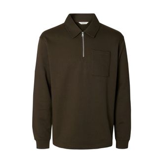 Selected Slmscott LS Half Zip Sweat - Heren - Sweatshirts & Hoodies - Bruin - Maat: L Katoen