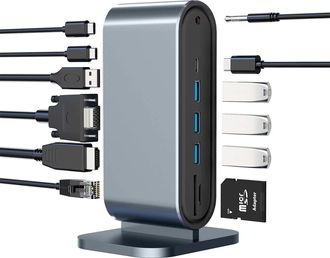 OEM Hub Usb Tipo-c De 12 Puertos, Aluminio, Hdmi 4k, Vga, Ethernet, Pd 100w, Para Pc/port&aacute;til