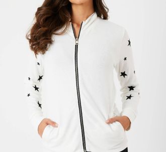 French Kyss Womens Star Zip Up Jacket In Ivory Black