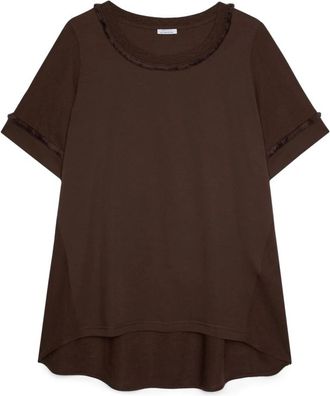 Fiorella Rubino Tweekleurig T-shirt van linnenmix - Dames - T-shirts - Bruin - XS - Linnen - Tops