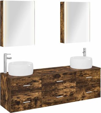 vidaXL Juego De Muebles De Ba&ntilde;o 5 Uds. Roble Ahumado Vidaxl