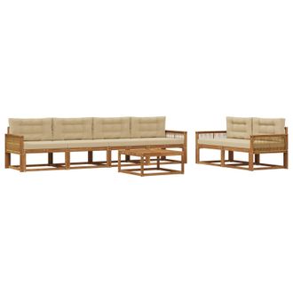 vidaXL Conjunto De Sof&aacute;s De Exterior Con Coj&iacute;n 7 Pcs Natural Y Beige Vidaxl