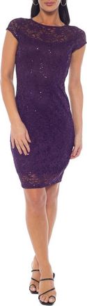 Marina Rossini Sequin Lace Cap Sleeve Sheath Dress in Plum at Nordstrom Rack, Size X-Large