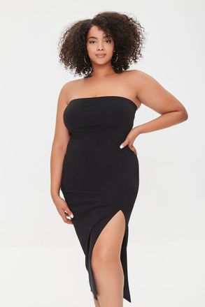 Forever 21 Plus Women Tube Slit Dress in Black, 1X