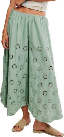 Free People Sweet Serenade Wide Leg Cotton Eyelet Pants in Mermaids Tail at Nordstrom, Size 12