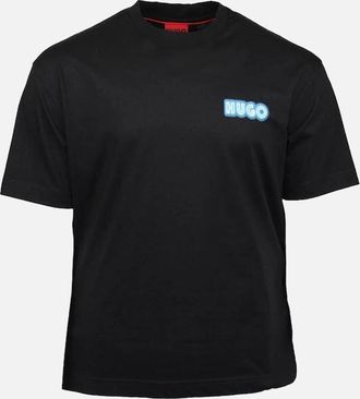 HUGO BOSS Mens HUGO Duwood Cotton T-Shirt, Black with Graphic Back Print - Size: 40