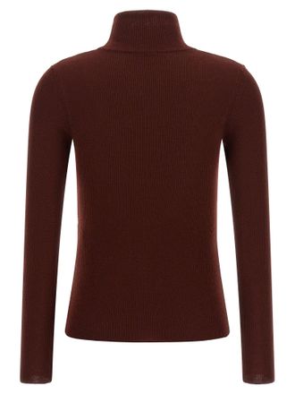 Max Mara Virgin Wool Ribbed Turtleneck - Burgundy