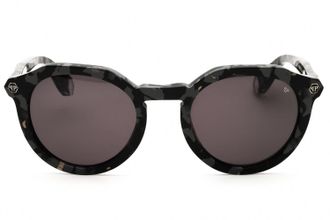 Philipp Plein SPP002M Smoke Grey Plastic Round Sunglasses - Black