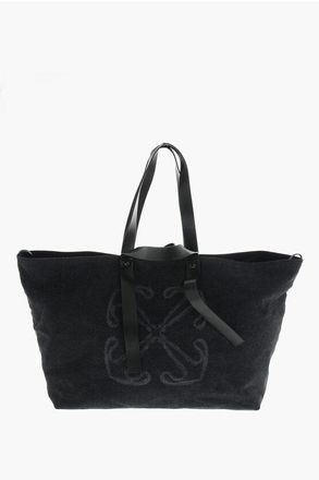 Off-white Denim Maxi Shoulder Bag DAY OFF with Flower Print size One Size